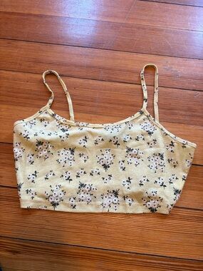 Yellow Floral Cropped Cami Top - Lightweight Spaghetti Strap Tank
